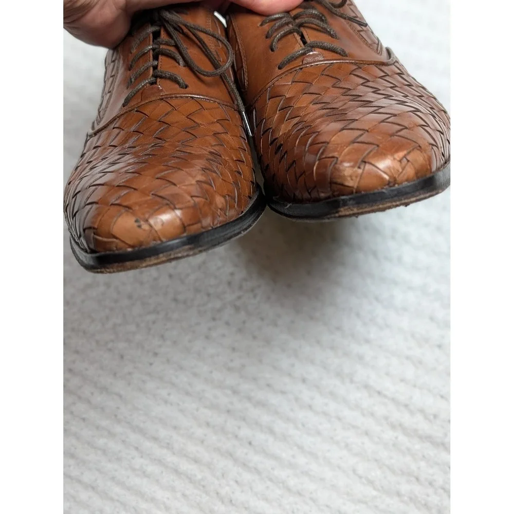 Paul Fredrick Brown Woven Italian Leather Oxford Dress Shoes Made Italy‎  8.5